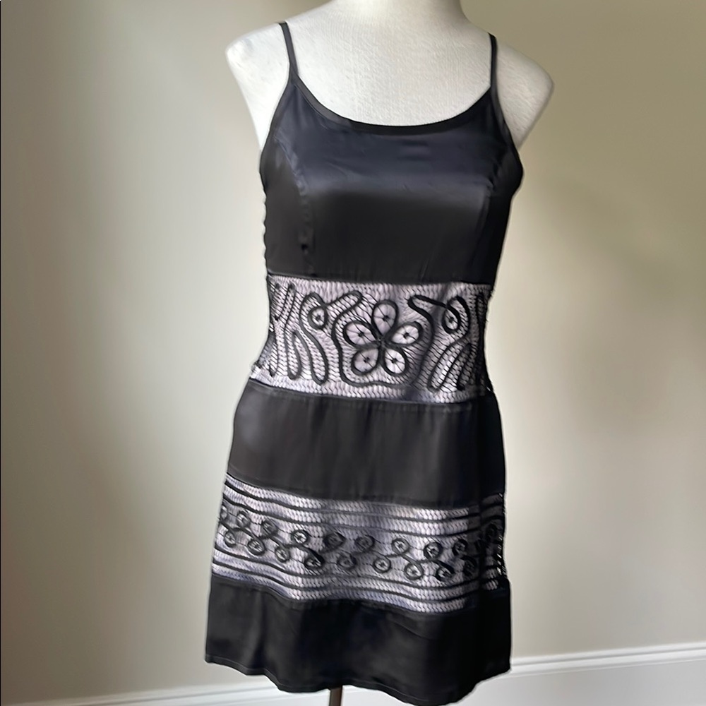Black and Silver Embellished Spaghetti Strap Mini Dress